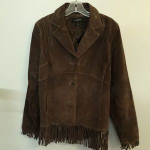 Brown Leather Fringe Boho Festival Western Jacket